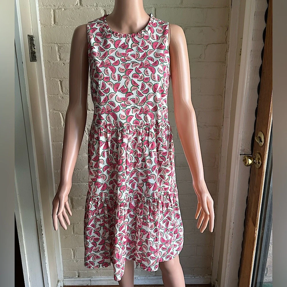 J.Crew size 4 white and pink watermelon summer pattern flowy dress